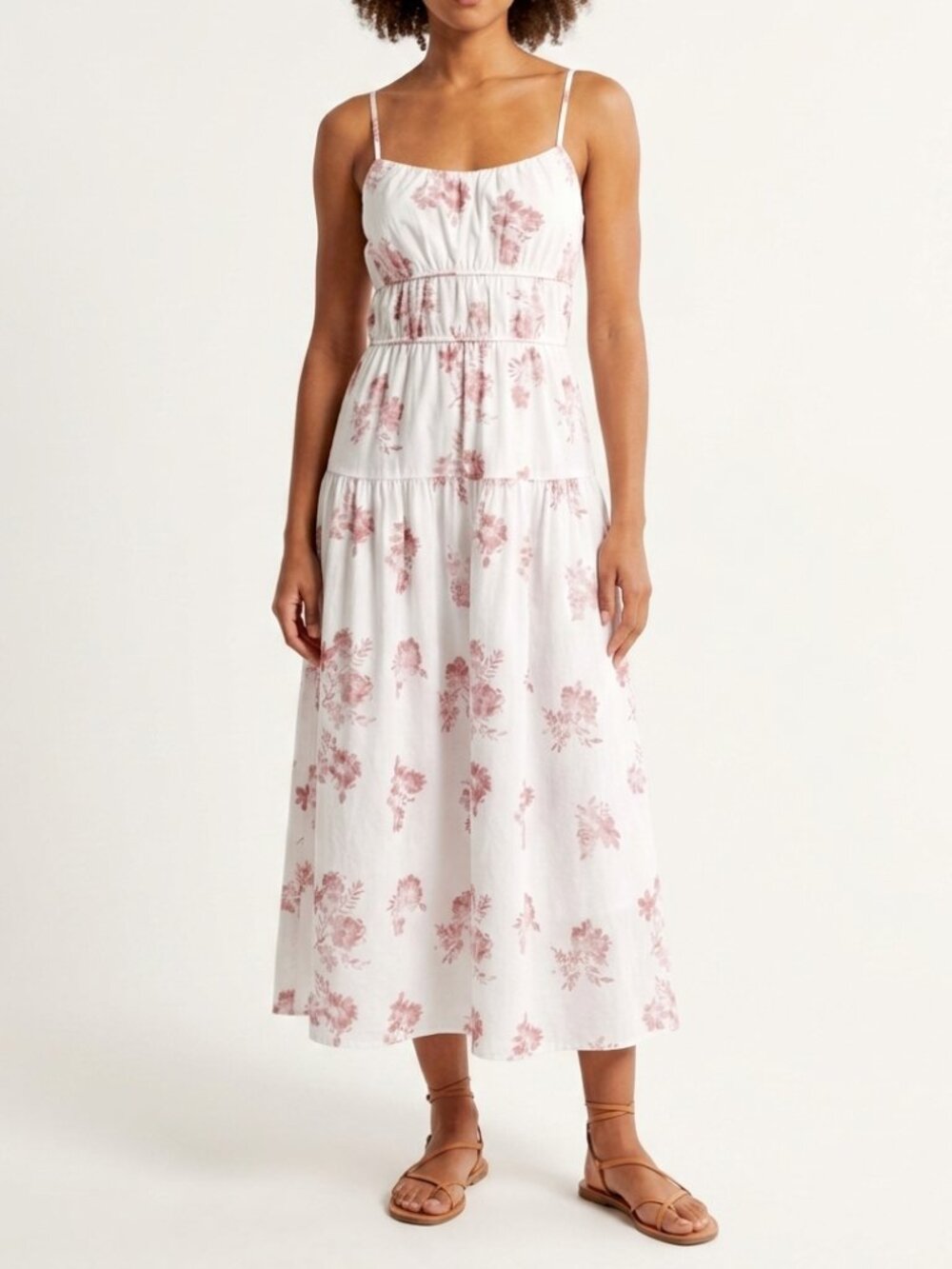 Band of the Free NWT White and Salmon Pink Floral Tiered Maxi Dress Size L